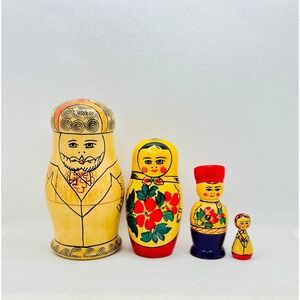 Vintage Wood Russian Matryoshka Nesting‎ Dolls ~ Set Of 4 ~ From Soviet Era